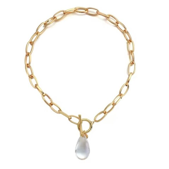 New Chunky Chain Necklace Cleat Crystal Pendant Toggle Clasp 18K Plated - Picture 6 of 9